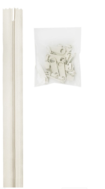 Four Yards of 16mm #4.5 Zipper Chain with Extra-Large Coordinated White Zipper Pulls