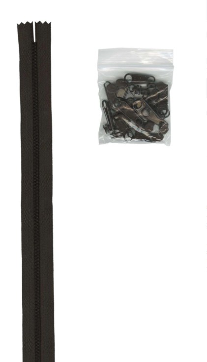 Four Yards of 16mm #4.5 Zipper Chain with Extra-Large Coordinated Sable Zipper Pulls