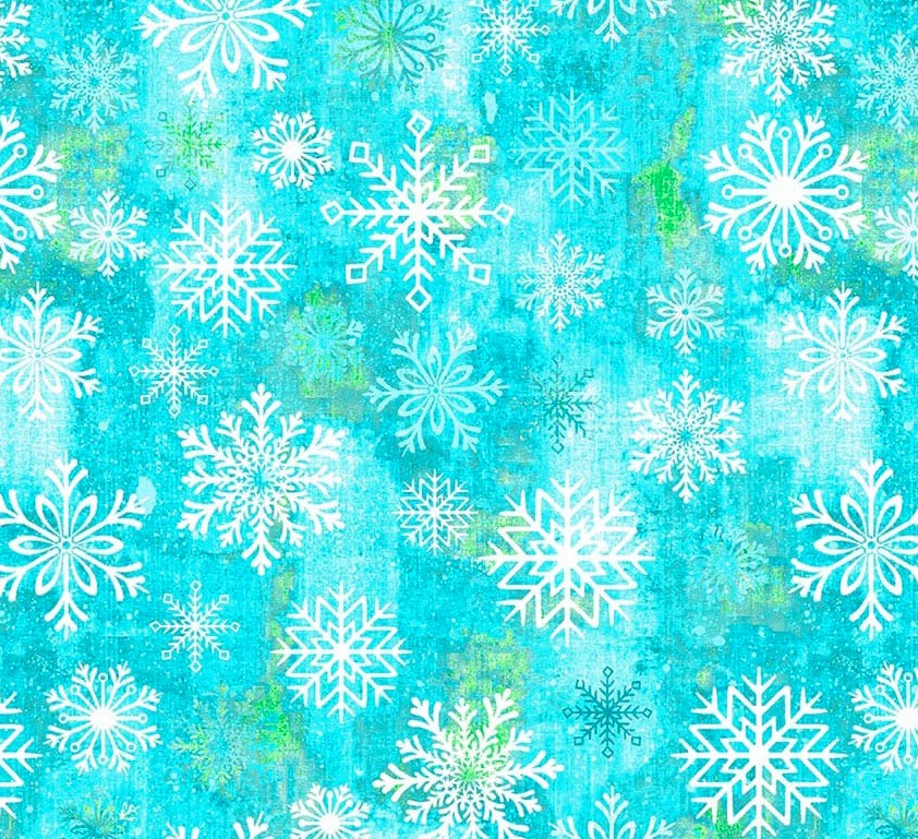 Snowburst Snowflake Toss Carribean Wide Back by Lilac Bee Designs for Studio E Fabrics