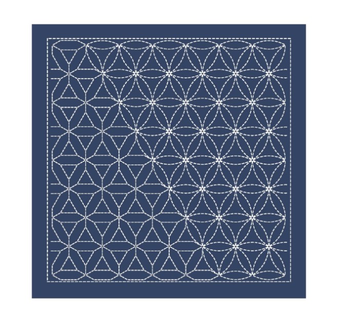 Sashiko Sampler Traditional Design Hana-guruma in Navy