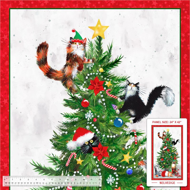 Meowy Christmas Catmas Tree Panel by Kim Haskins for Windham Fabrics
