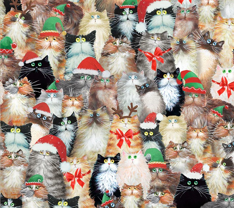 Meowy Christmas Cats in Hats Multi by Kim Haskins for Windham Fabrics