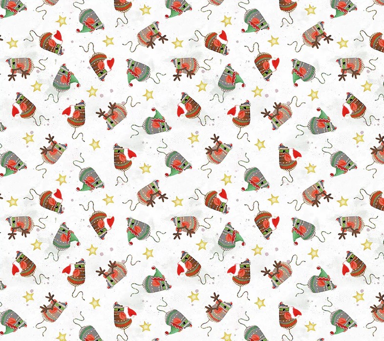 Meowy Christmas Jolly Mice White by Kim Haskins for Windham Fabrics
