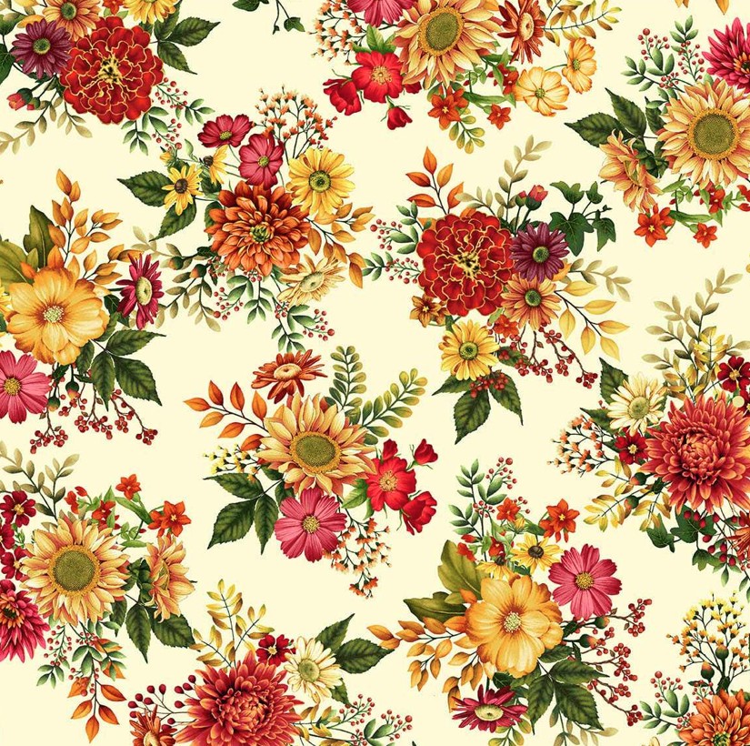 Autumn Fields Autumn Bouquets Cream by Art Loft for Studio E Fabrics