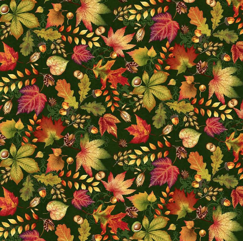 Autumn Fields Autumn Leaves Hunter by Art Loft for Studio E Fabrics