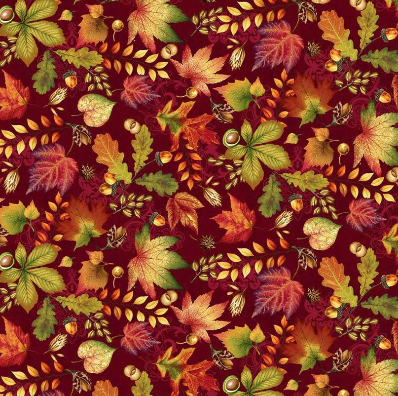 Autumn Fields Autumn Leaves Burgundy by Art Loft for Studio E Fabrics