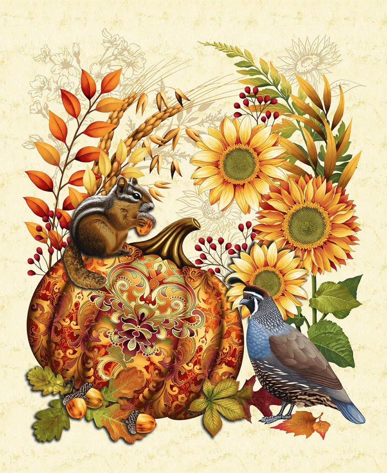 Autumn Fields Pumpkin Panel by Art Loft for Studio E Fabrics