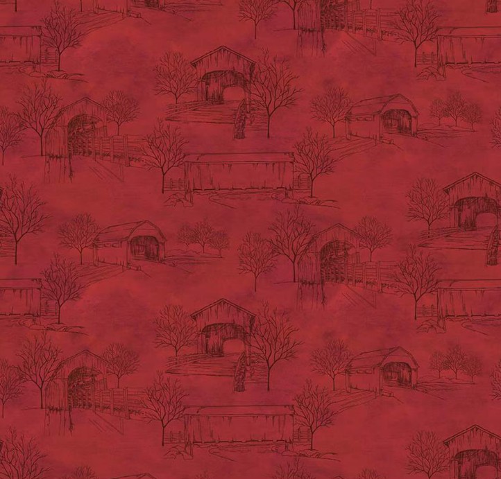 Covered Bridges in Fall Toile Red by Tara Reed for Riley Blake Designs