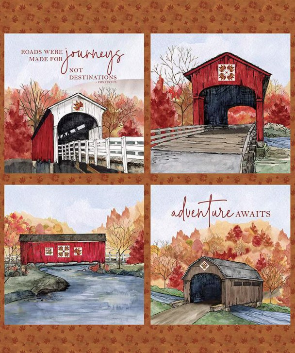 Covered Bridges in Fall Pillow Panel by Tara Reed for Riley Blake Designs