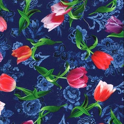 Spring in Delft Tossed Tulips Royal from Michael Miller Fabrics