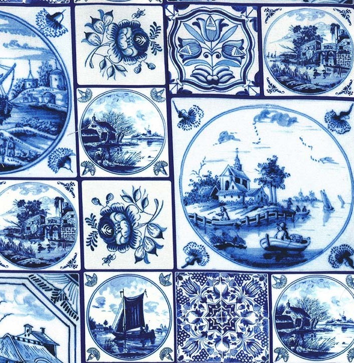 Spring in Delft Delft Tilework Blue from Michael Miller Fabrics