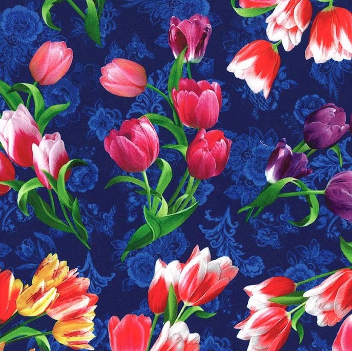 Spring in Delft Tulip Bouquet Royal from Michael Miller Fabrics