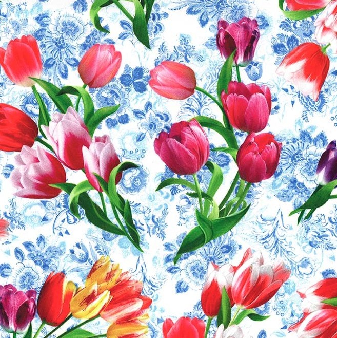 Spring in Delft Tulip Bouquet Blue from Michael Miller Fabrics