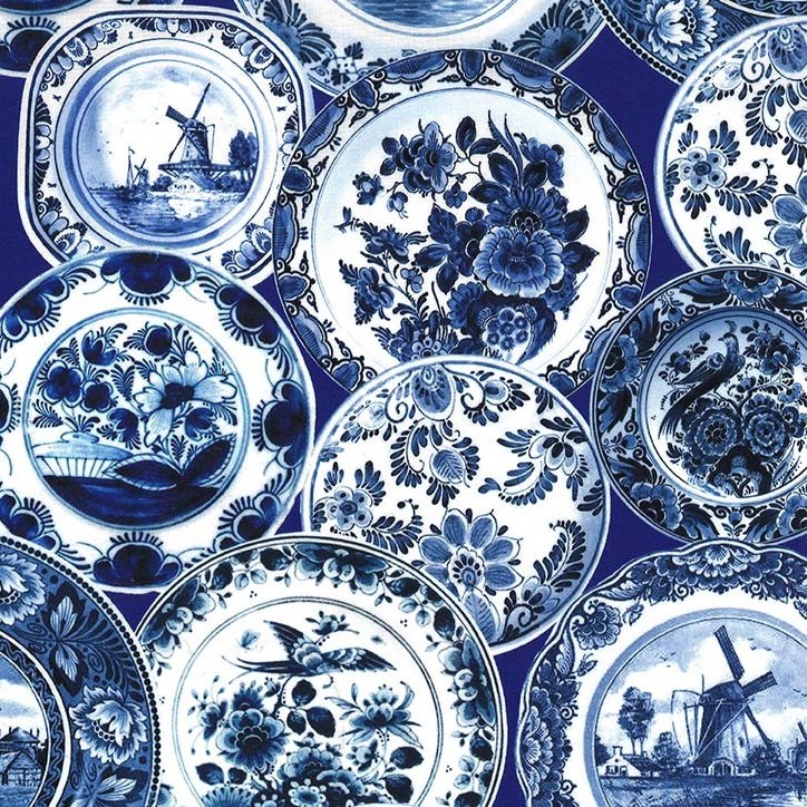 Spring in Delft Delft Blue Plates Royal from Michael Miller Fabrics