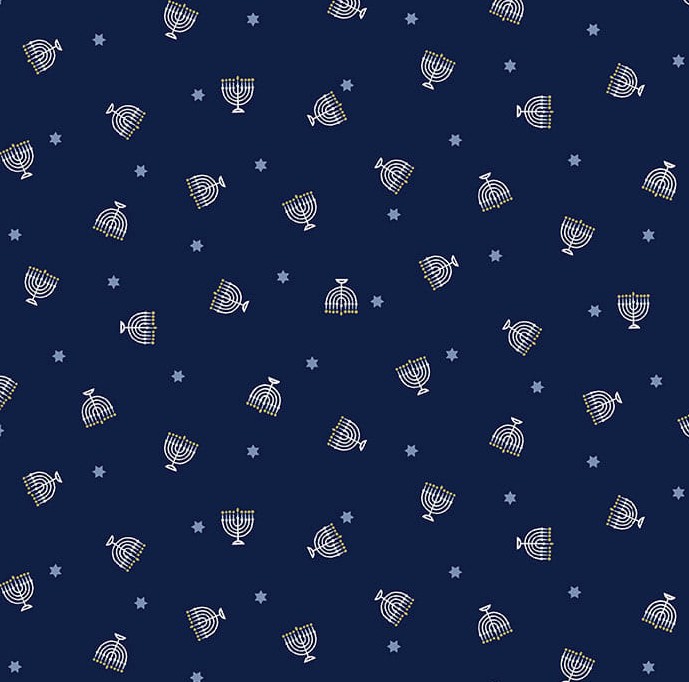 The Gift of Light Small Menorahs Dark Blue by Victoria Borges for Studio E Fabrics