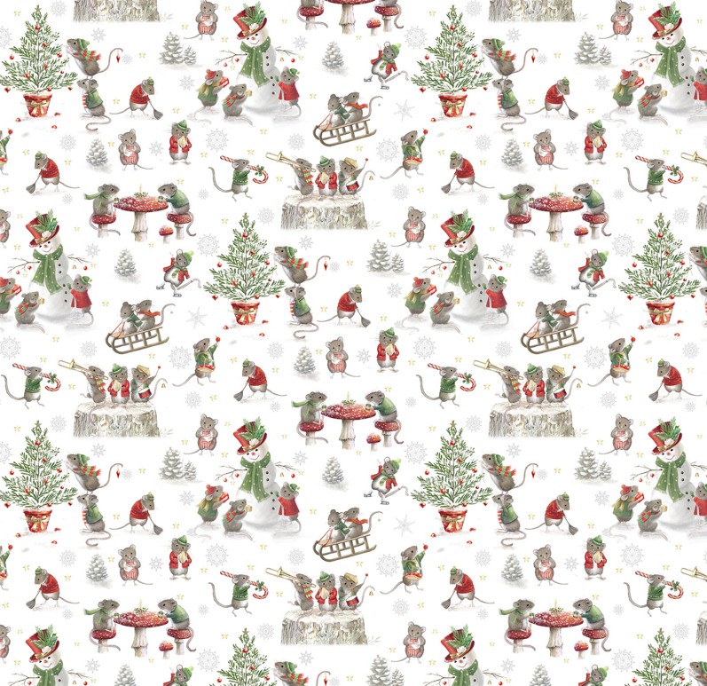 The Christmas Mouse Flannel Mouse Scenic White by Sarah Summers for Northcott Fabrics
