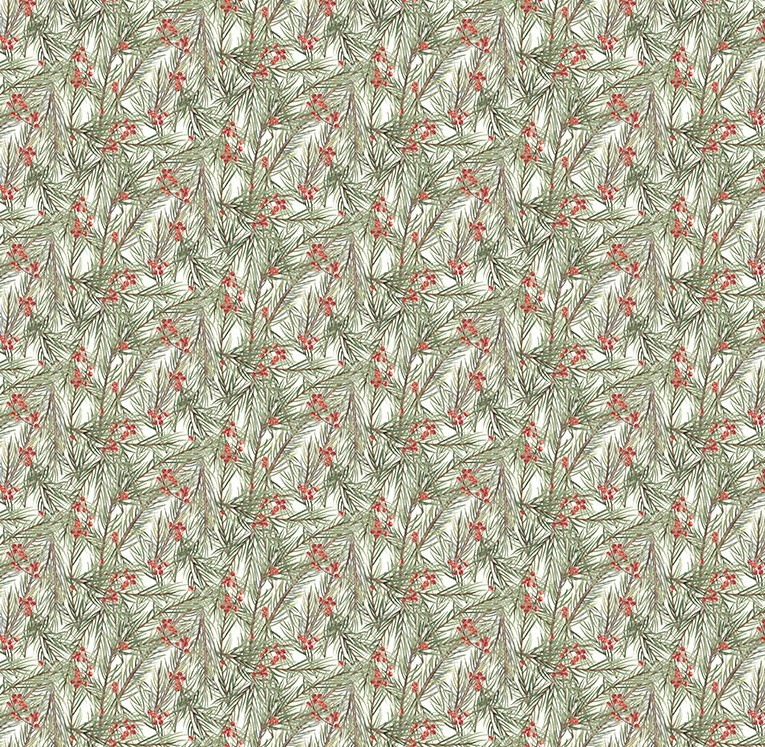 The Christmas Mouse Flannel Greenery White/Green by Sarah Summers for Northcott Fabrics