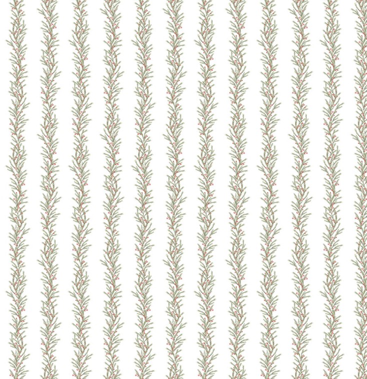 The Christmas Mouse Flannel Greenery Stripe White/Green by Sarah Summers for Northcott Fabrics
