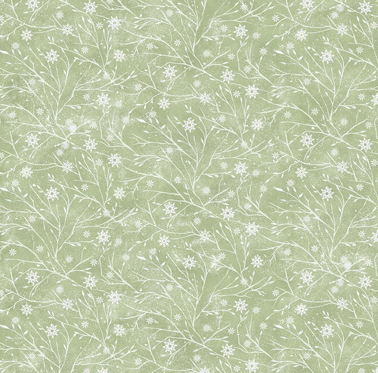 The Christmas Mouse Flannel Twig Blender Green by Sarah Summers for Northcott Fabrics