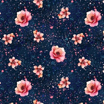 Panda Paradise Small Floral Navy by Pattern Weave Studio for Blank Quilting