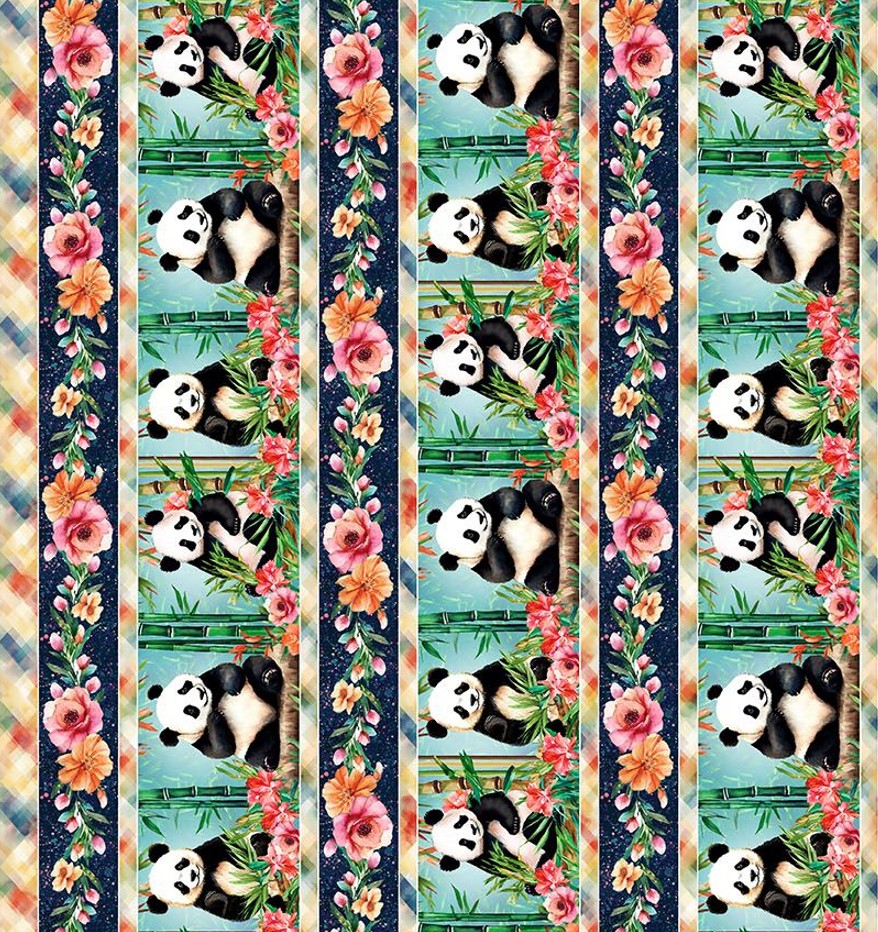 Panda Paradise Border Stripe Sage by Pattern Weave Studio for Blank Quilting
