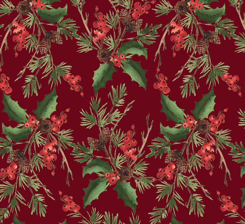 Berry Chic Holly Bouquet Red Wide Back by Pattern Wheel Studio for Henry Glass Fabrics