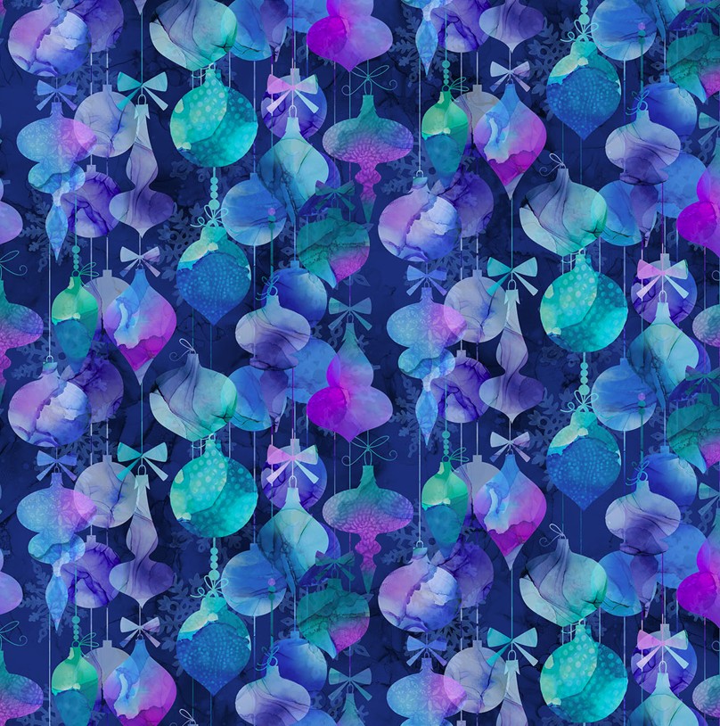 Midwinter Magic Baubles Dark Blue Multi by Deborah Edwards & Melanie Samra for Northcott Fabrics
