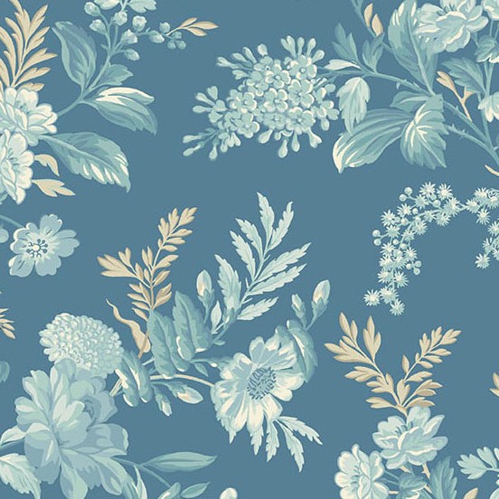 Sewing Bird Bed of Roses Indigo by Laundry Basket Quilts for Andover Fabrics