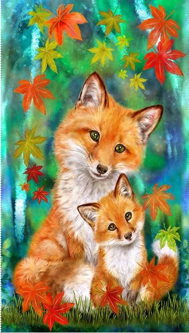 Auburn Fox Mom Fox & Cub Panel by Kayomi Harai for Studio E