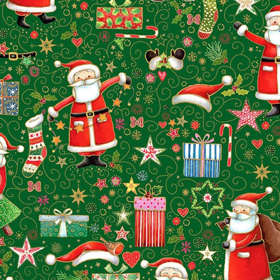 Jolly Saint Nick Merry Magic Green by Makower UK for Andover Fabrics