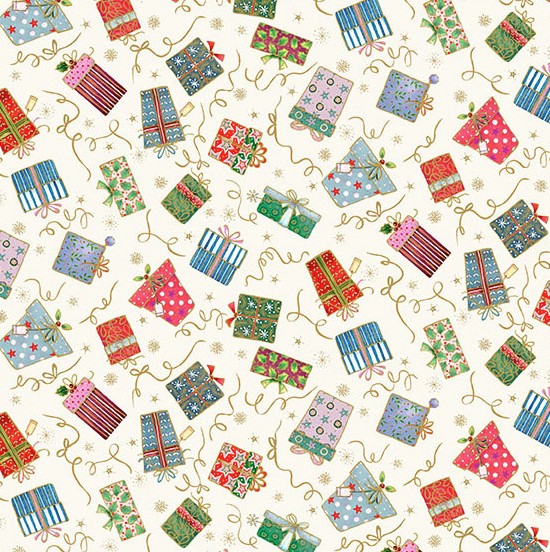 Jolly Saint Nick Gifts Cream by Makower UK for Andover Fabrics