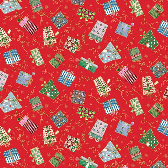 Jolly Saint Nick Gifts Red by Makower UK for Andover Fabrics