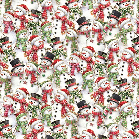 Jolly Saint Nick Snowman Parade Multi by Makower UK for Andover Fabrics
