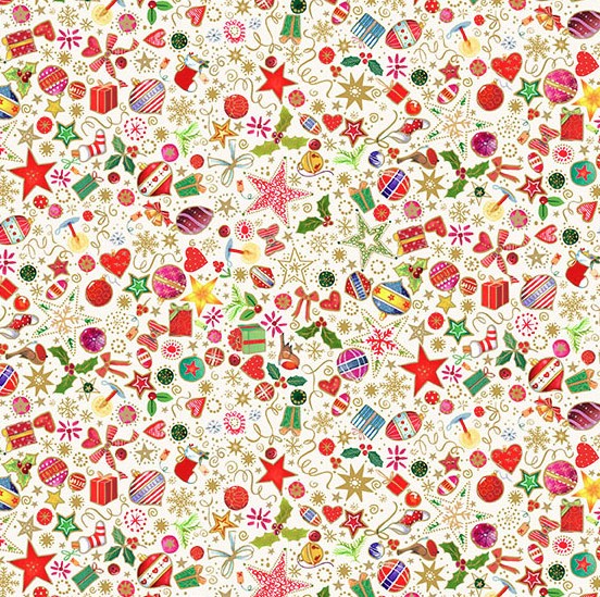 Jolly Saint Nick Christmas Treasures Cream by Makower UK for Andover Fabrics