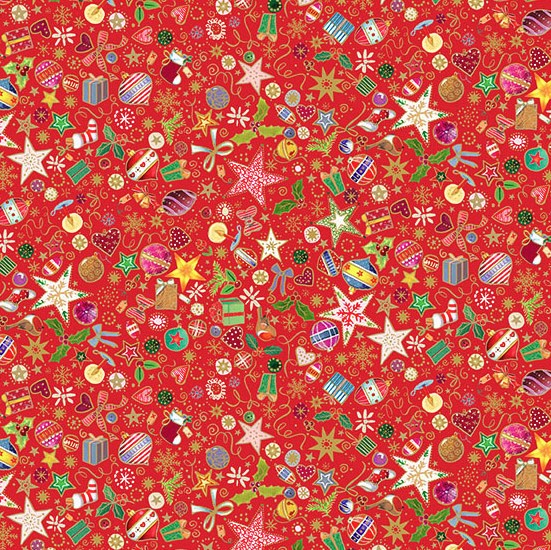 Jolly Saint Nick Christmas Treasures Red by Makower UK for Andover Fabrics