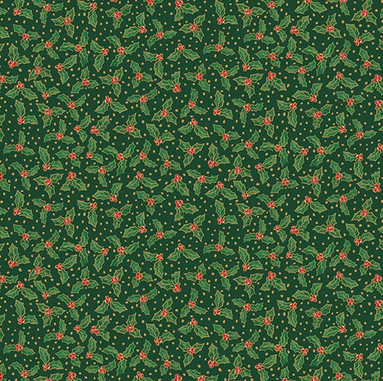 Jolly Saint Nick Holly Berry Green by Makower UK for Andover Fabrics