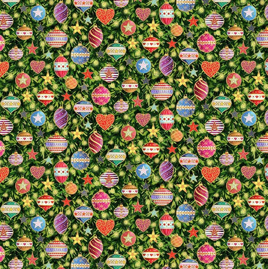 Jolly Saint Nick Baubles Multi by Makower UK for Andover Fabrics