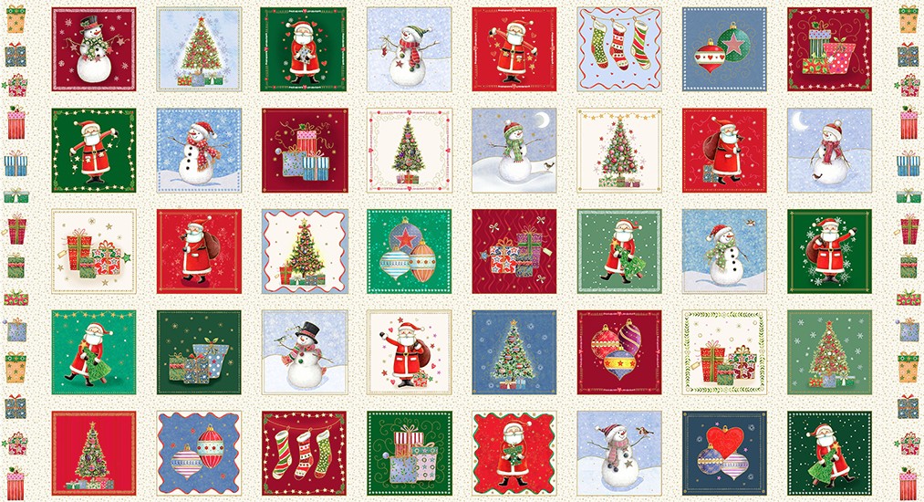 Jolly Saint Nick Squares Multi Panel by Makower UK for Andover Fabrics