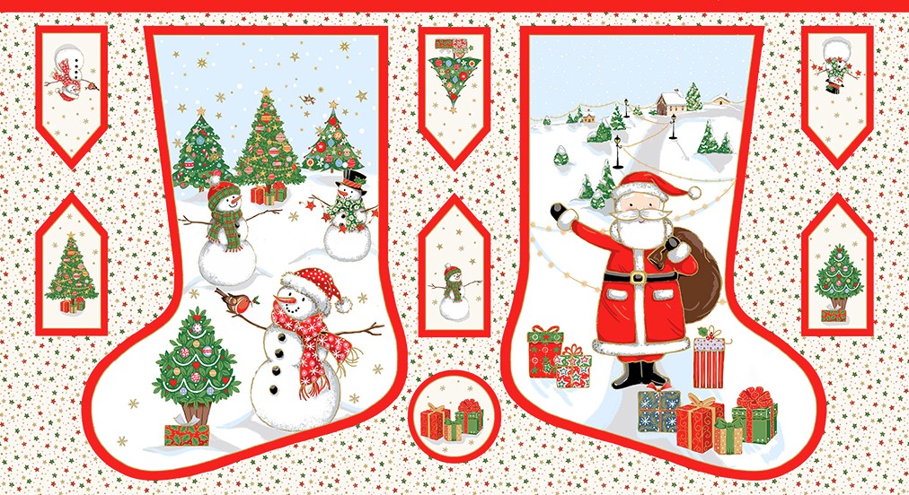Jolly Saint Nick Stocking Multi Panel by Makower UK for Andover Fabrics