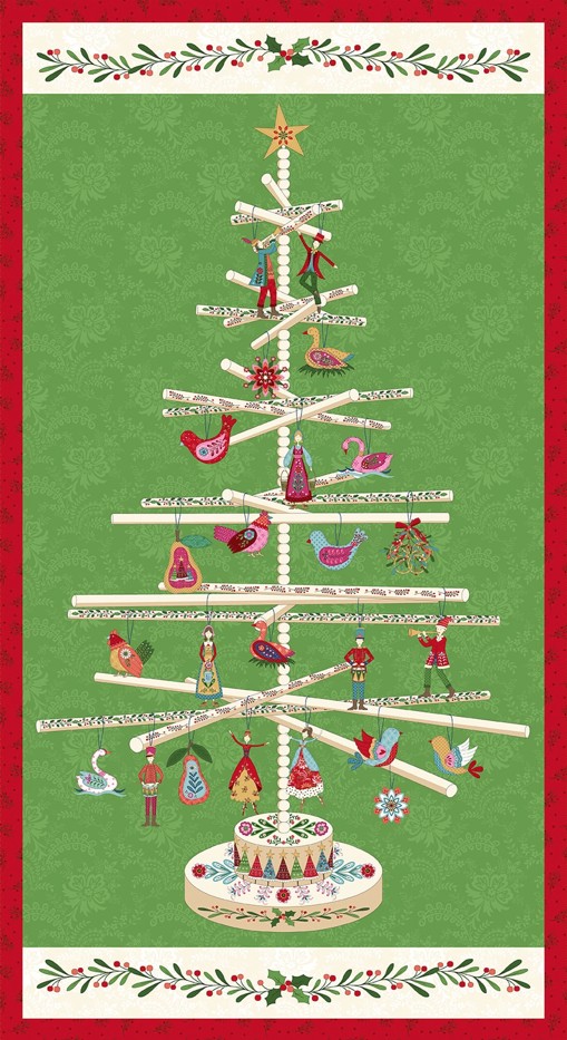 Scandinavian Holiday Scandi Tree Panel by Mary Jane Carey for Henry Glass Fabrics