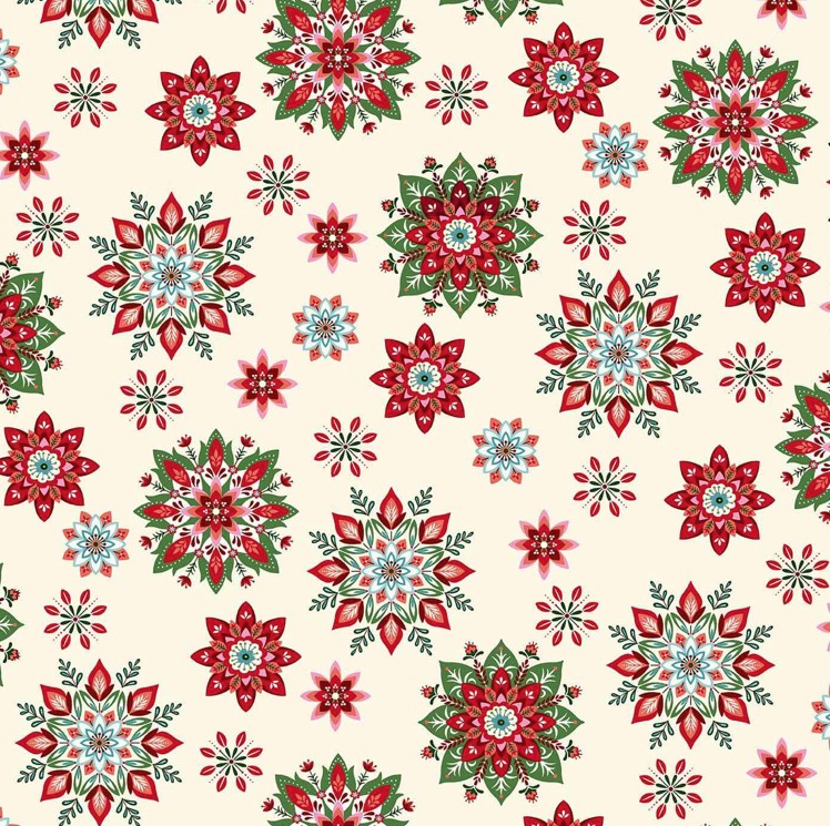 Scandinavian Holiday Snowflake Toss Cream by Mary Jane Carey for Henry Glass Fabrics
