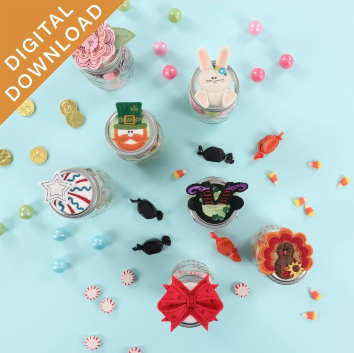 Seasonal Jar Toppers Machine Embroidery Pattern Download