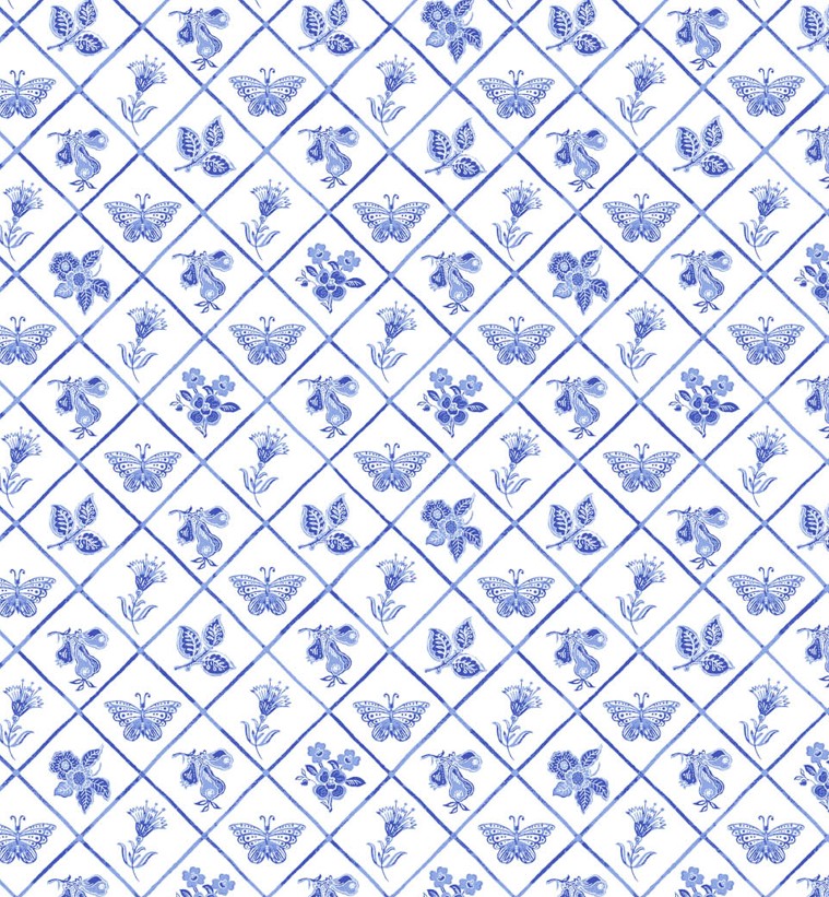 Delft Dynasty Flower Grid White and Blue from Northcott Fabrics