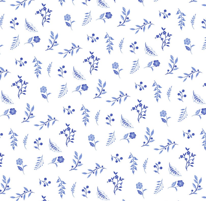 Delft Dynasty Flower Toss White and Blue from Northcott Fabrics