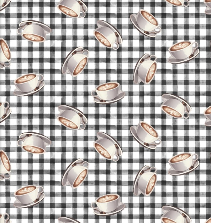 Coffee Break Caffeine Toss Charcoal by Scott Barnes for 3 Wishes Fabrics