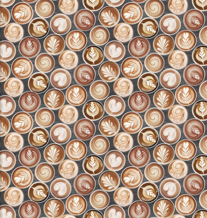 Coffee Break Latte Art Charcoal by Scott Barnes for 3 Wishes Fabrics