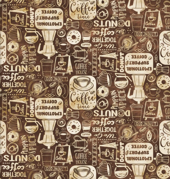 Coffee Break Chalkboard Menu Brown by Scott Barnes for 3 Wishes Fabrics