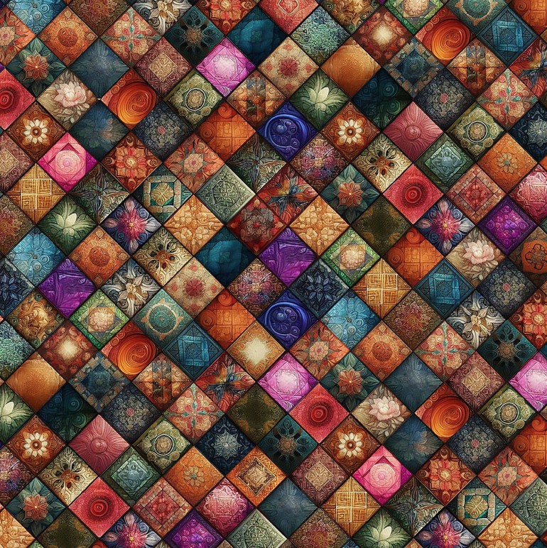 Forget Me Not Quilt Diamonds Sienna by Marilyn Lee for Blank