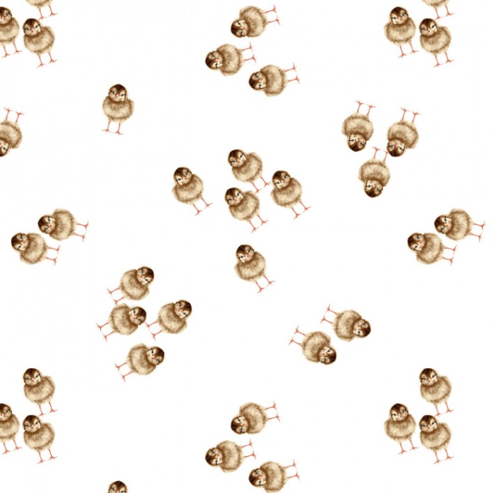 Little Seedlings Farm Chicks White by Moque Lee for Blank Quilting
