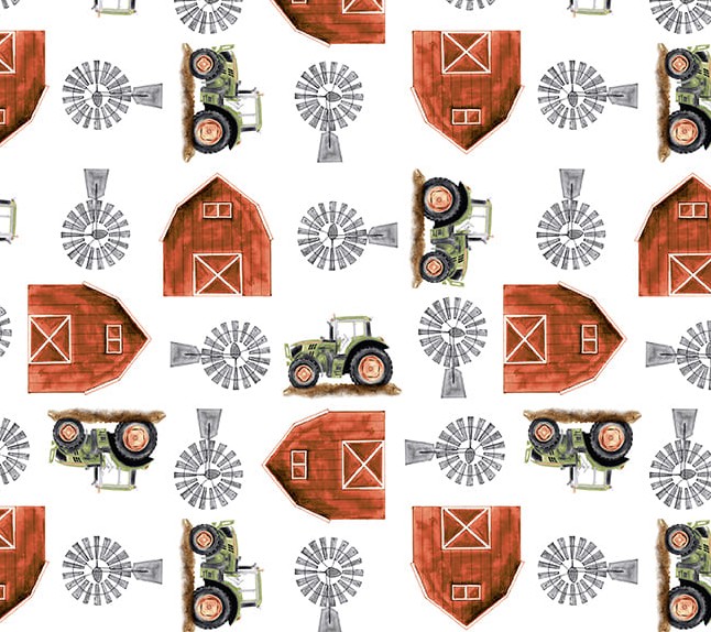 Little Seedlings Farm Barns White by Moque Lee for Blank Quilting